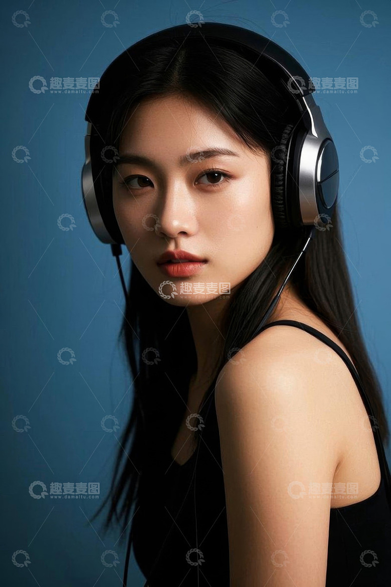 戴耳机的年轻女性人像