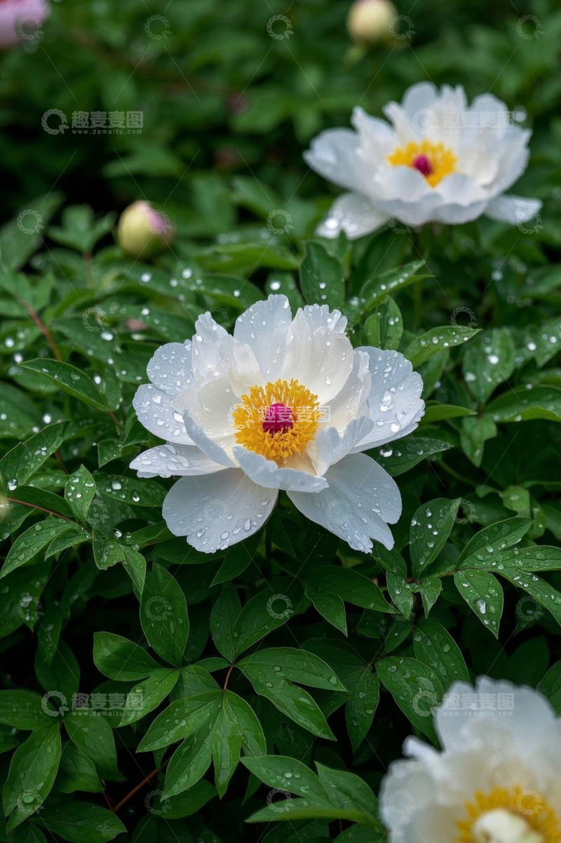 高清大图下载【趣麦麦图】带水珠的白色牡丹花特写