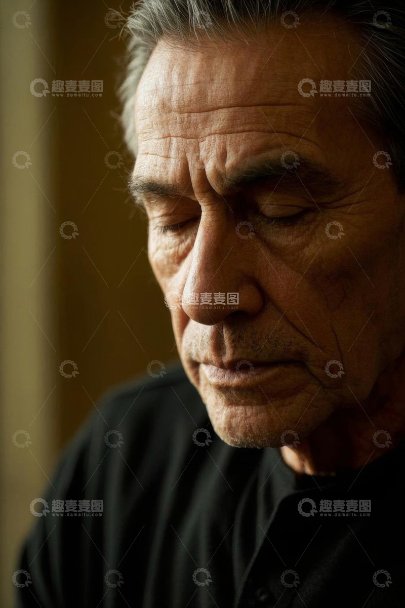 高清大图下载【趣麦麦图】闭眼沉思的成熟男性肖像