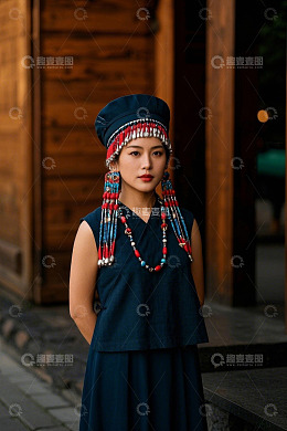 身着民族服饰的少女侧身照