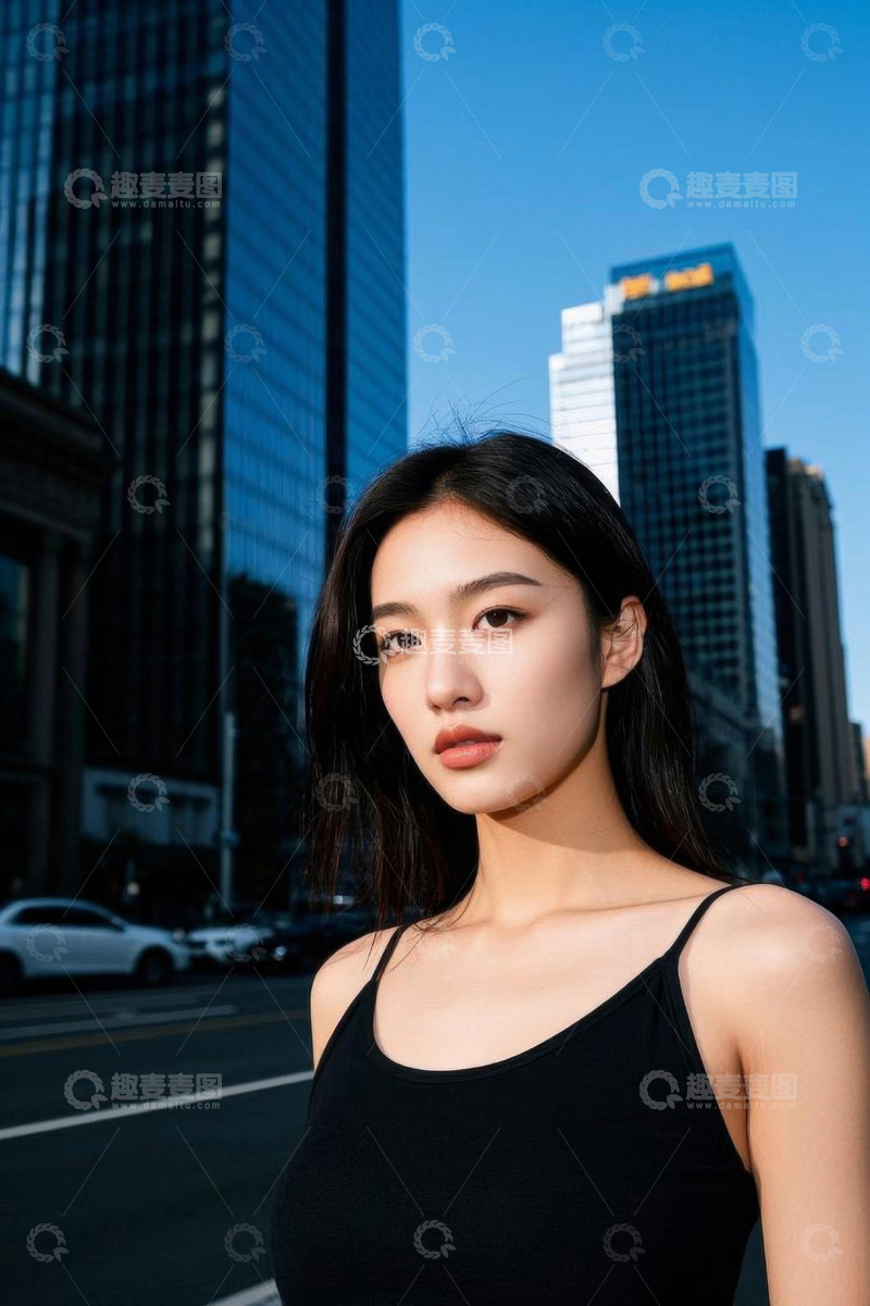 高清大图下载【趣麦麦图】城市中站立的年轻女性