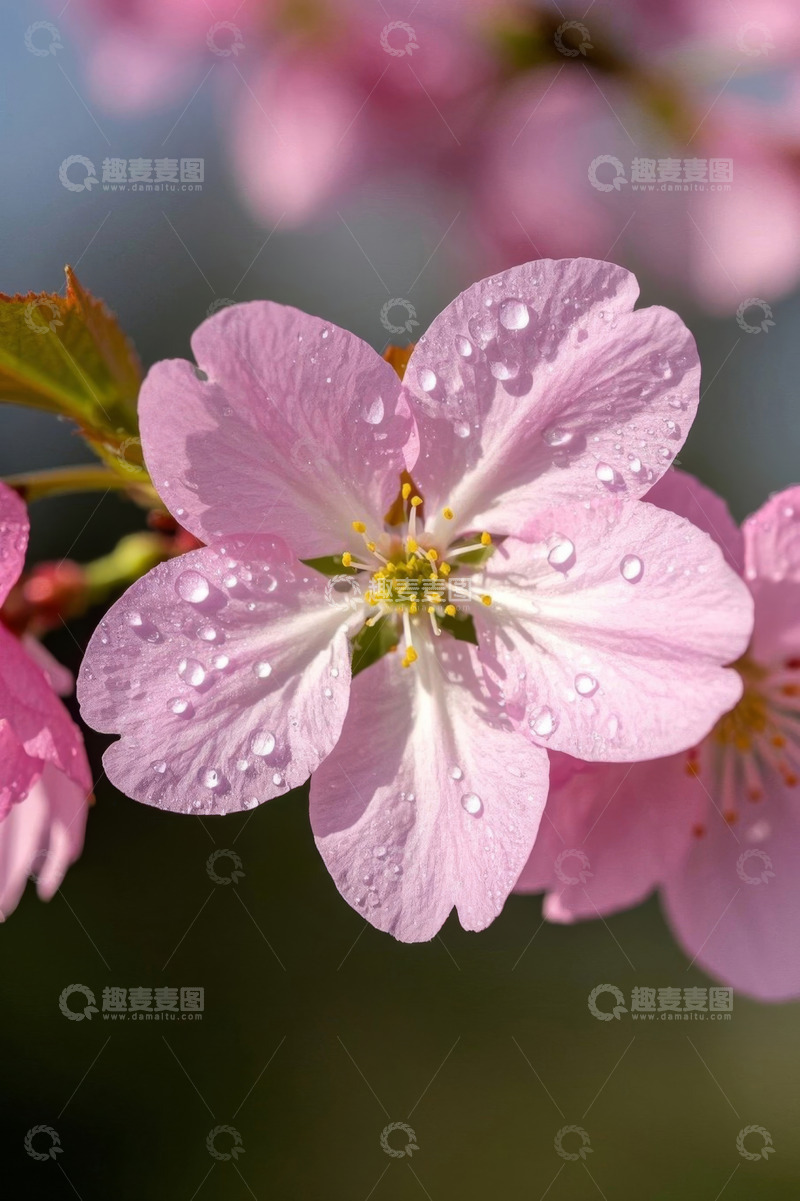 高清大图下载【趣麦麦图】带水珠的粉色樱花特写