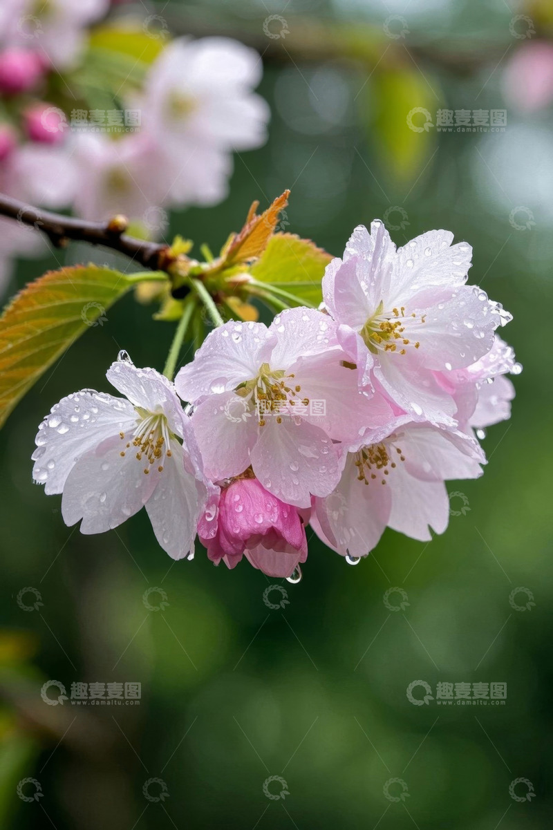 高清大图下载【趣麦麦图】带水珠的粉色樱花特写