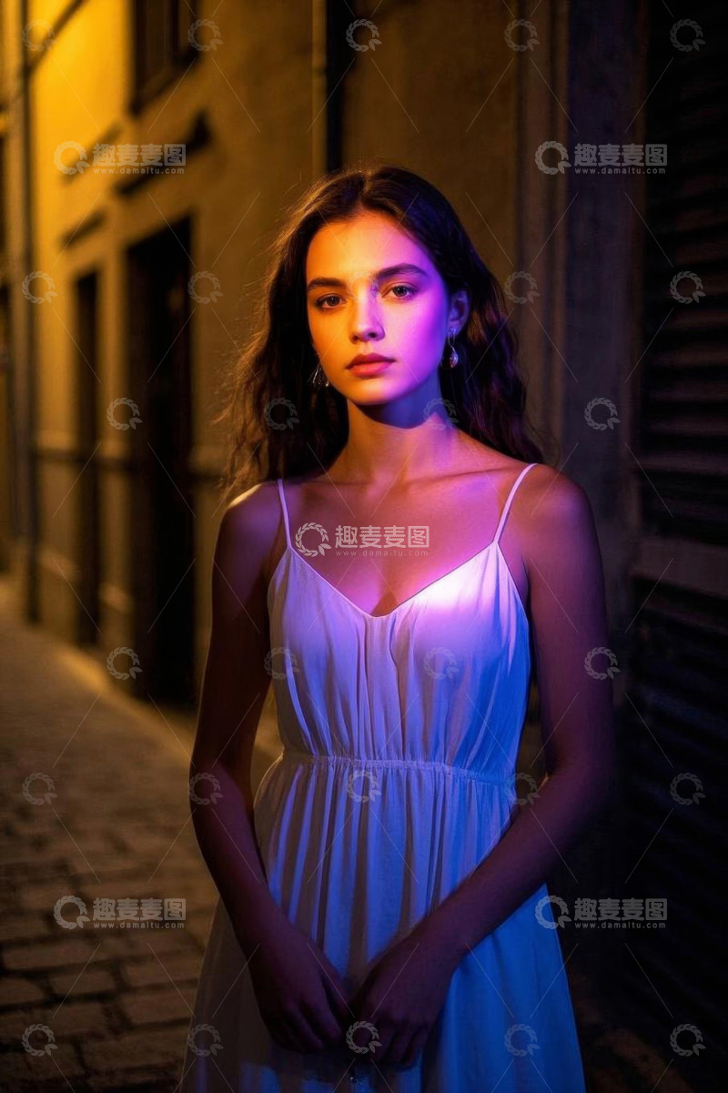 高清大图下载【趣麦麦图】夜晚街道上的时尚女子肖像