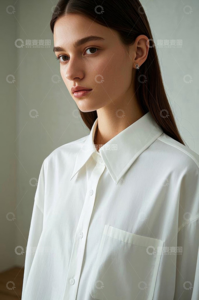 高清大图下载【趣麦麦图】穿白衬衫女性摆姿势肖像