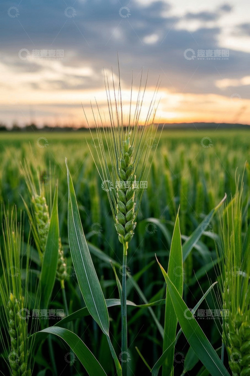 高清大图下载【趣麦麦图】夕阳下的小麦田风光