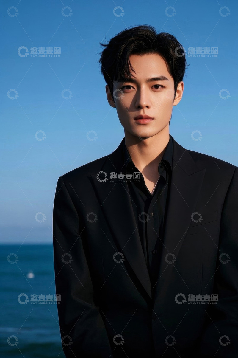 高清大图下载【趣麦麦图】身着西装的男子海边肖像