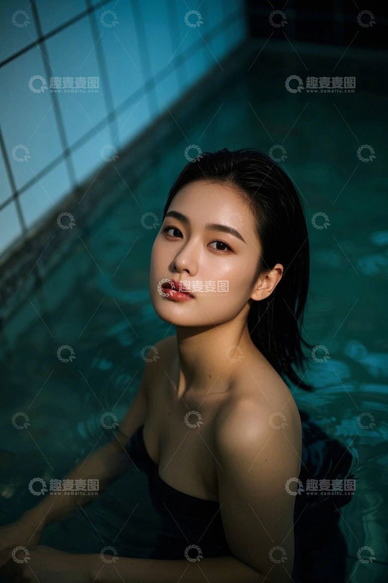 水中的年轻女性人像