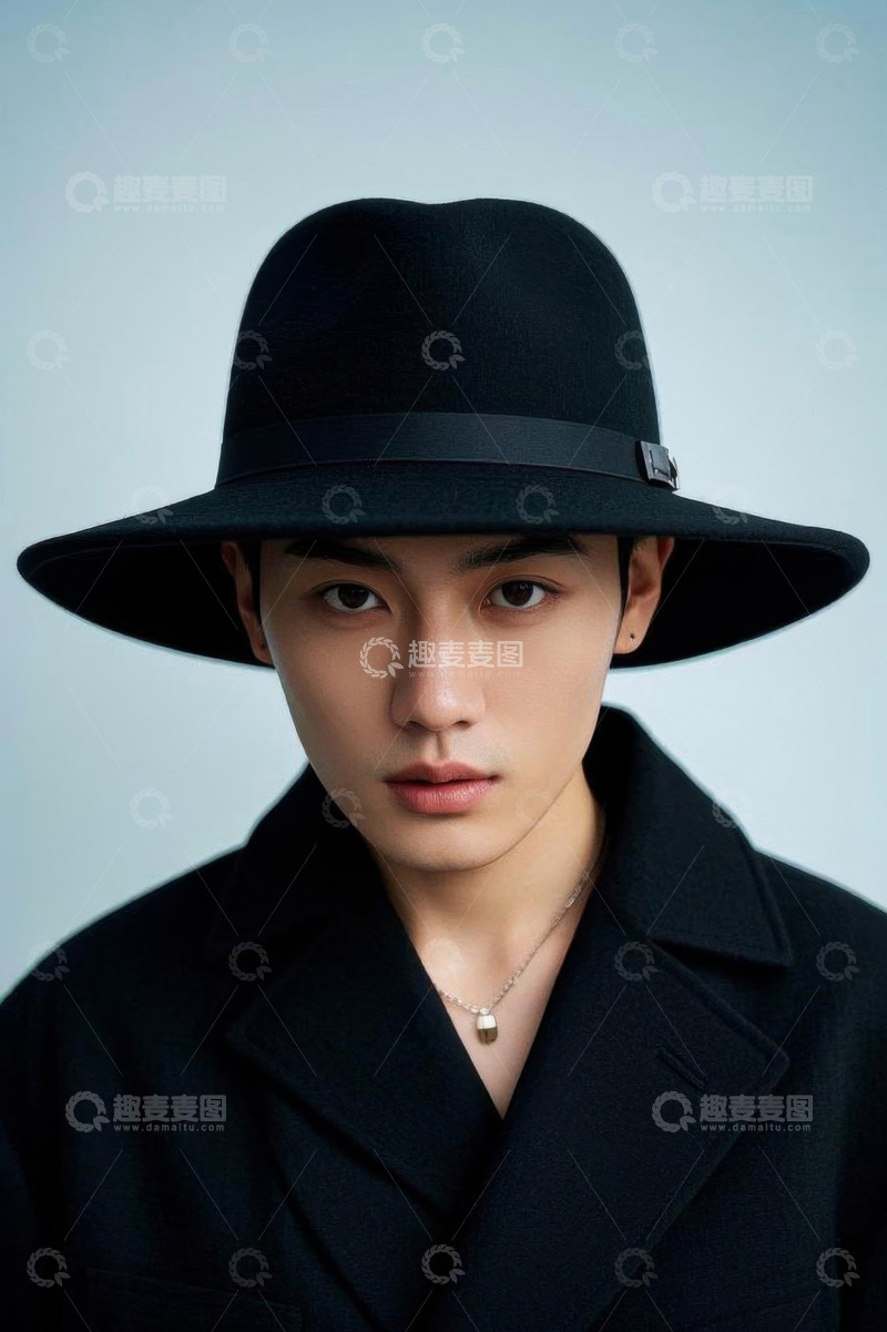 高清大图下载【趣麦麦图】戴礼帽亚洲男子肖像