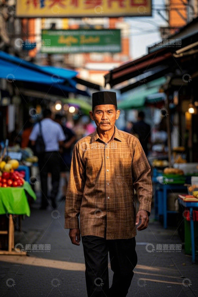 高清大图下载【趣麦麦图】男子在市场街道上行走