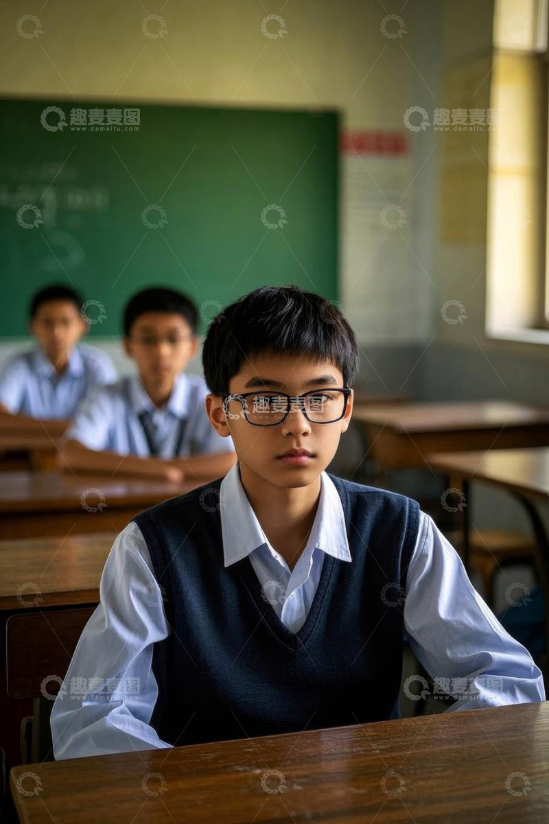 高清大图下载【趣麦麦图】教室中身着校服的学生