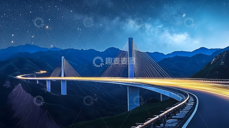 高清大图下载【趣麦麦图】夜景悬索桥风光摄影