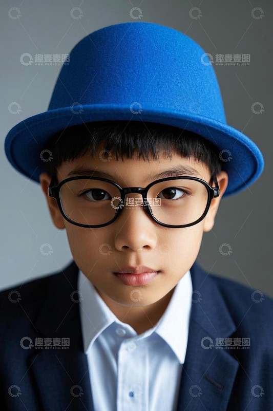 戴蓝帽眼镜男孩肖像
