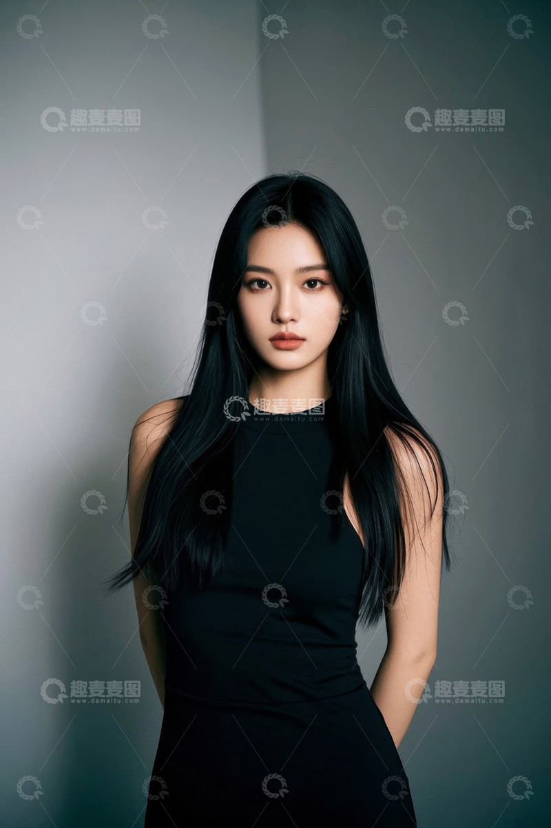 高清大图下载【趣麦麦图】黑衣长发女性肖像