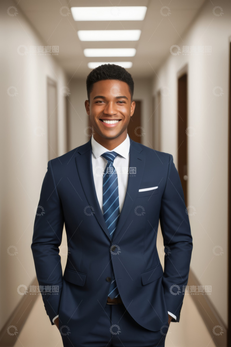 高清大图下载【趣麦麦图】走廊中身着西装微笑的商务男士