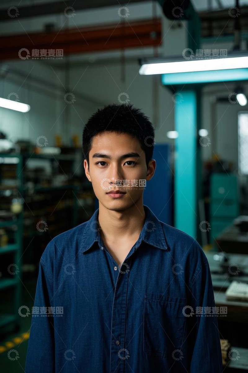 高清大图下载【趣麦麦图】工厂内男士正面肖像