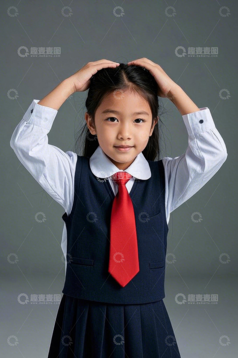 高清大图下载【趣麦麦图】穿校服扎头发的小女孩