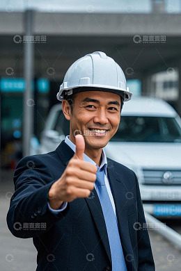 戴安全帽商务男士竖大拇指