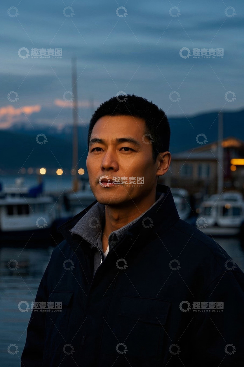 高清大图下载【趣麦麦图】码头边男子人物肖像