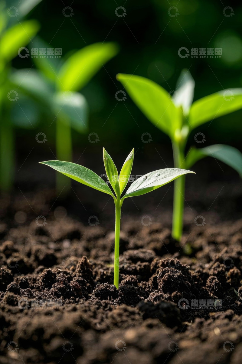 高清大图下载【趣麦麦图】土壤中生长的嫩绿植物幼苗