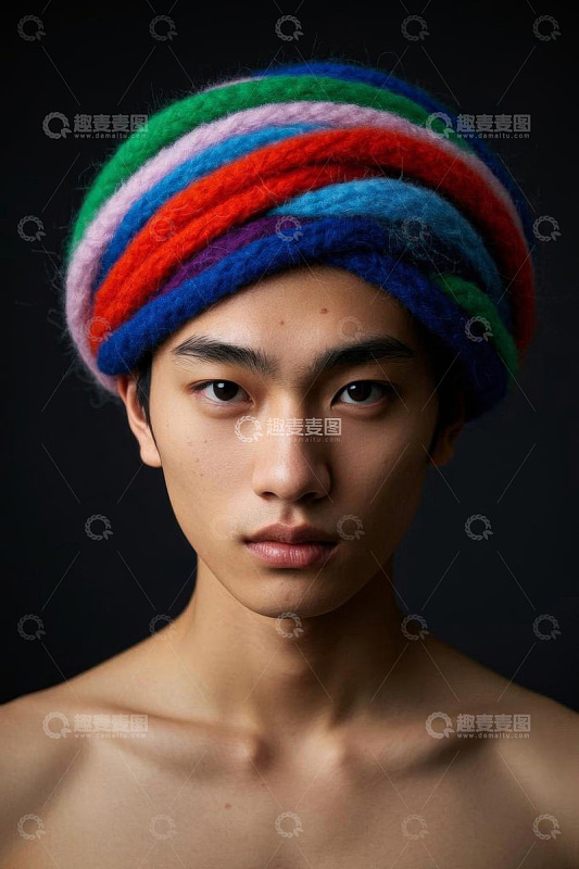 戴彩色头巾的男性肖像