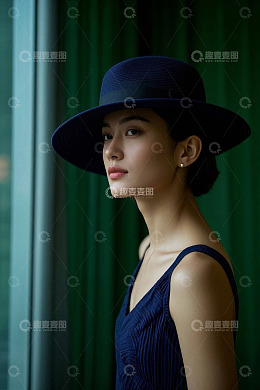 戴帽女性侧身肖像