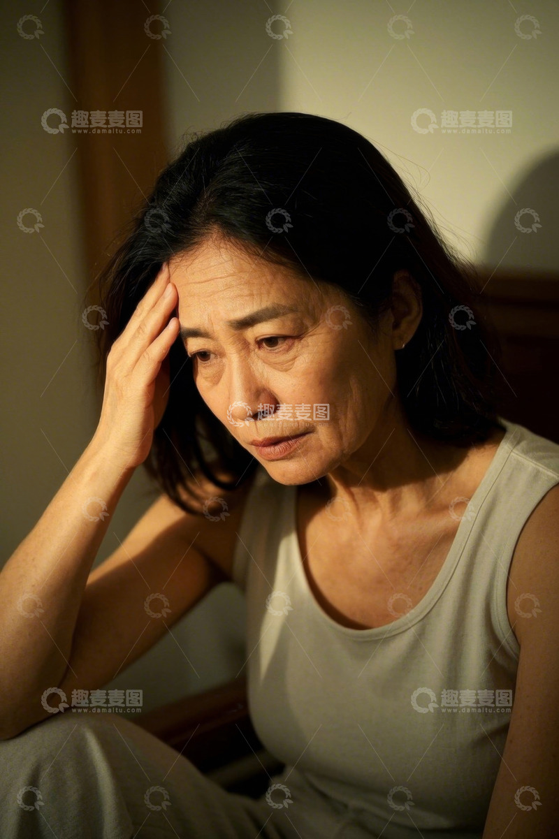 高清大图下载【趣麦麦图】居家老年女性单手扶额神情疲惫