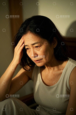 居家老年女性单手扶额神情疲惫