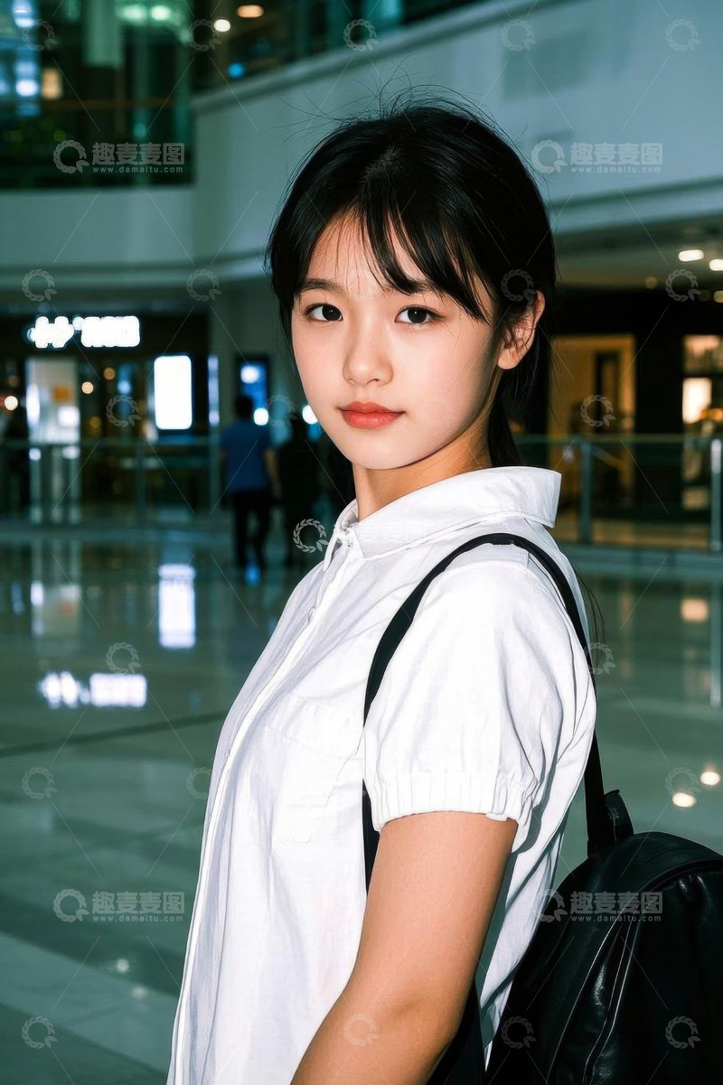 高清大图下载【趣麦麦图】商场内背背包的年轻女性肖像