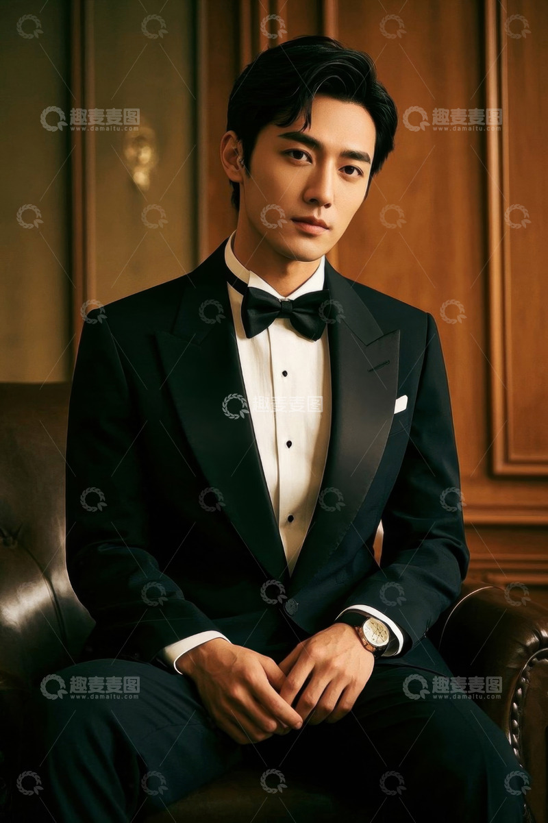 高清大图下载【趣麦麦图】身着礼服的男士坐姿肖像