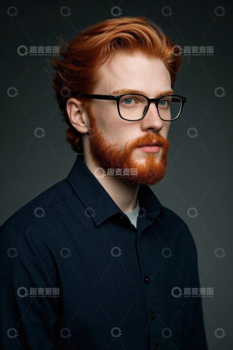 高清大图下载【趣麦麦图】红发戴眼镜男子肖像
