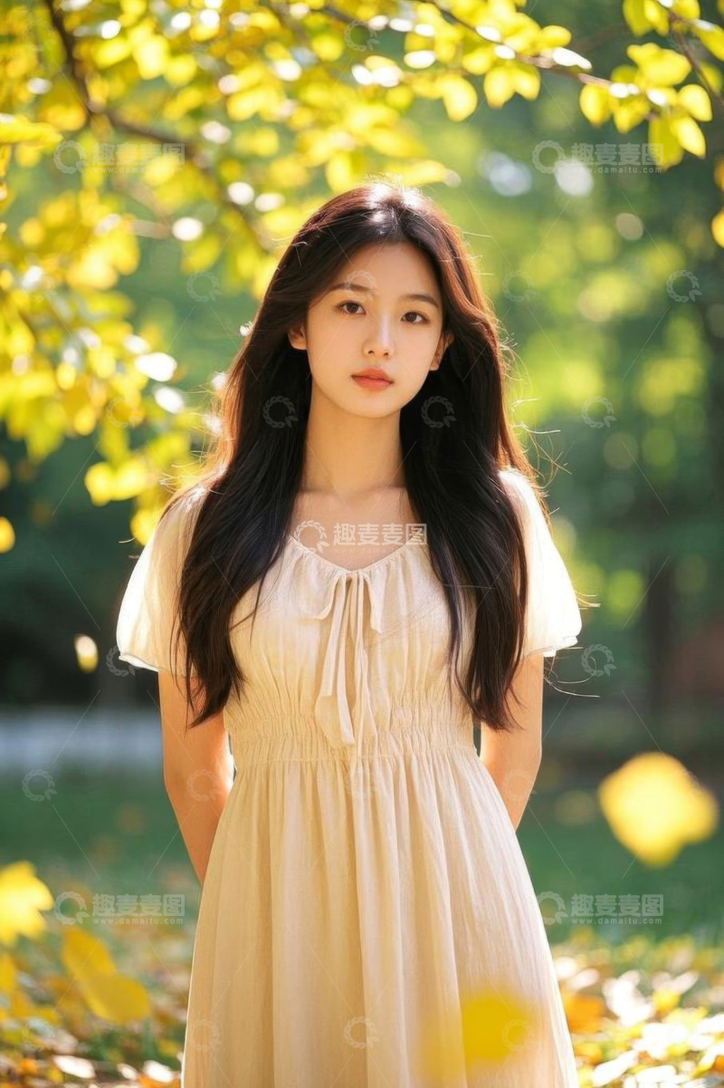 高清大图下载【趣麦麦图】户外自然中身着连衣裙的女孩