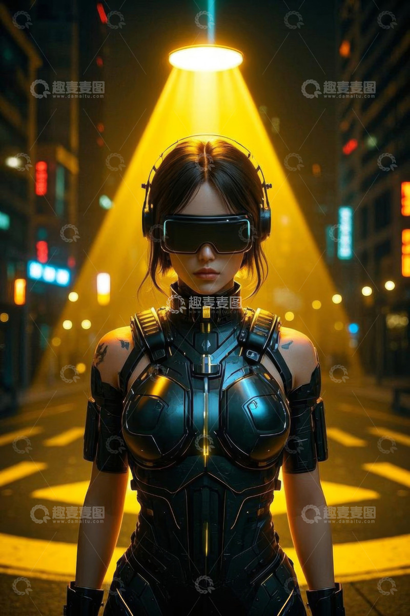 高清大图下载【趣麦麦图】未来女性街头穿戴虚拟现实设备