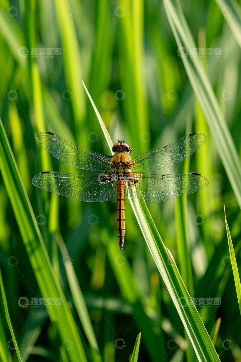 高清大图下载【趣麦麦图】草丛中停歇的蜻蜓特写