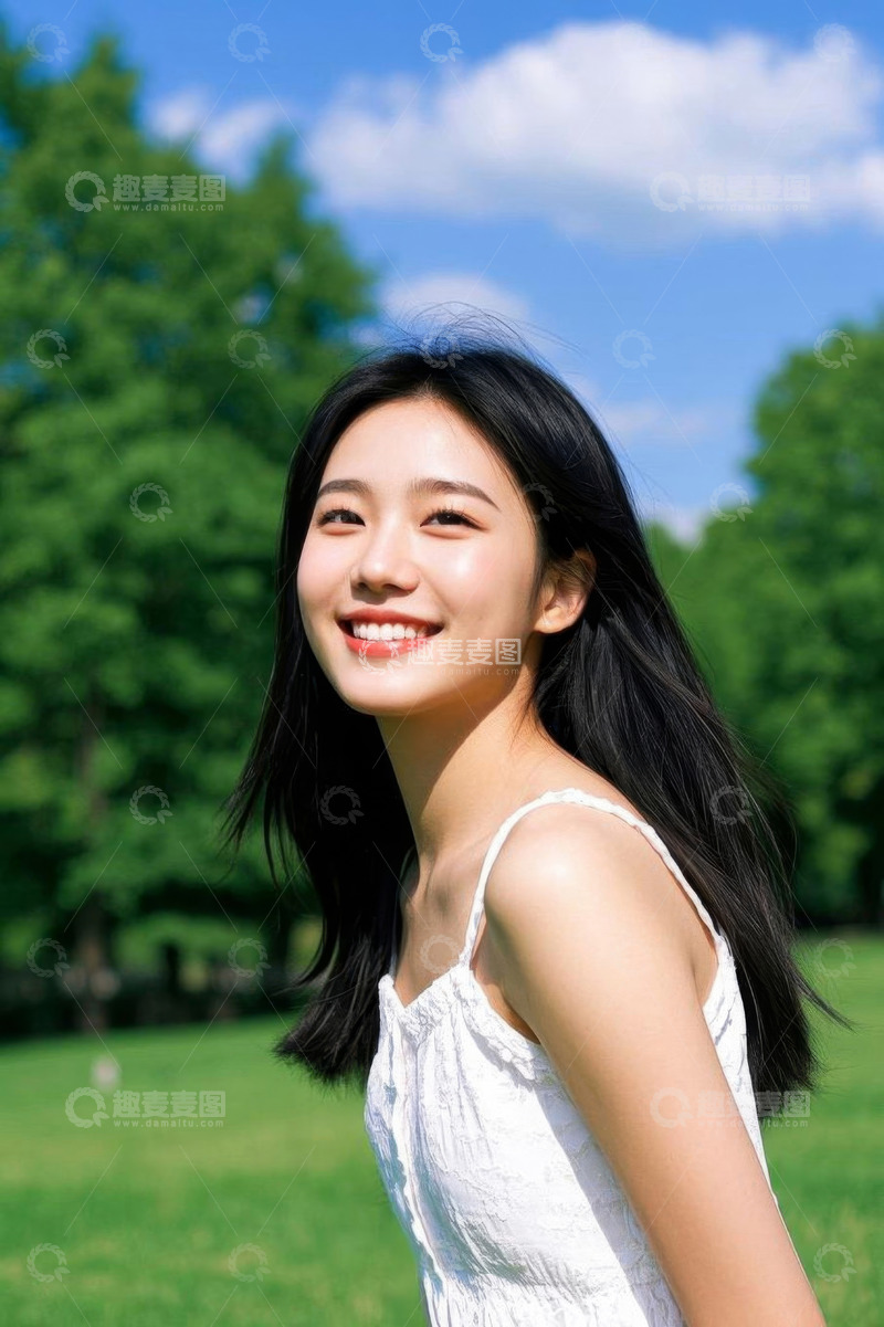 高清大图下载【趣麦麦图】户外微笑的年轻女子