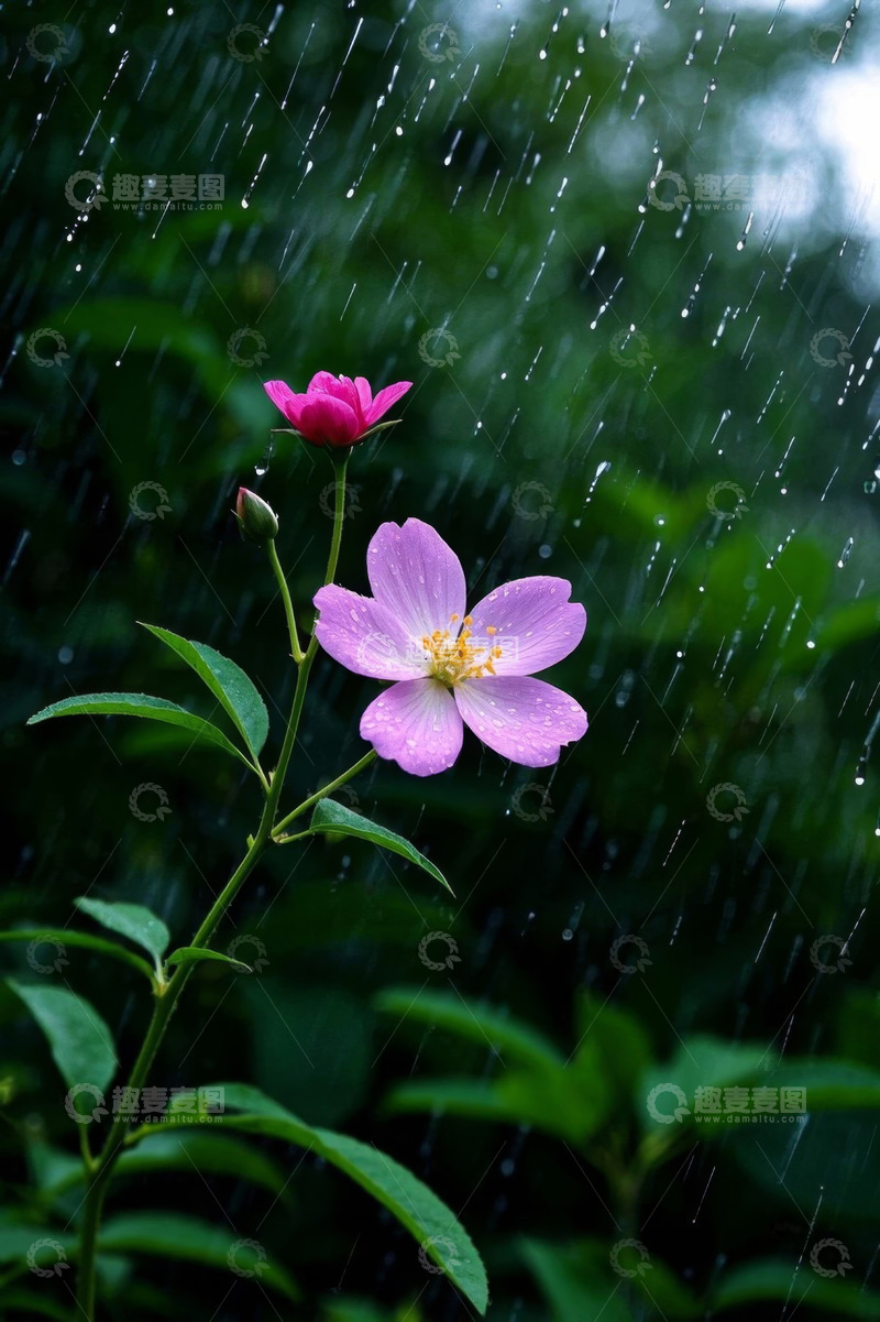 高清大图下载【趣麦麦图】雨中绽放的粉色花朵