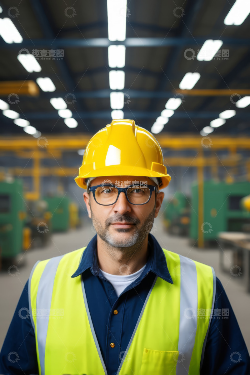 高清大图下载【趣麦麦图】工厂工人戴安全帽正面形象
