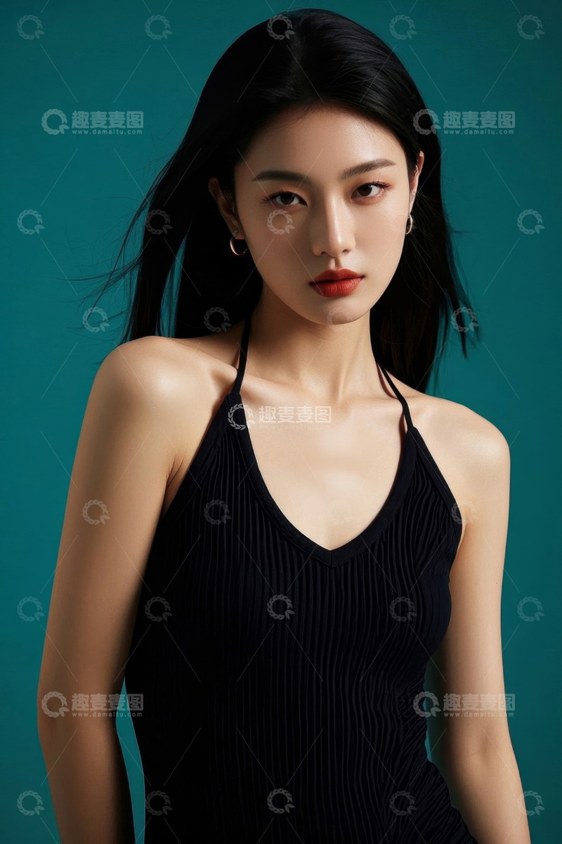 高清大图下载【趣麦麦图】黑吊带美女肖像特写