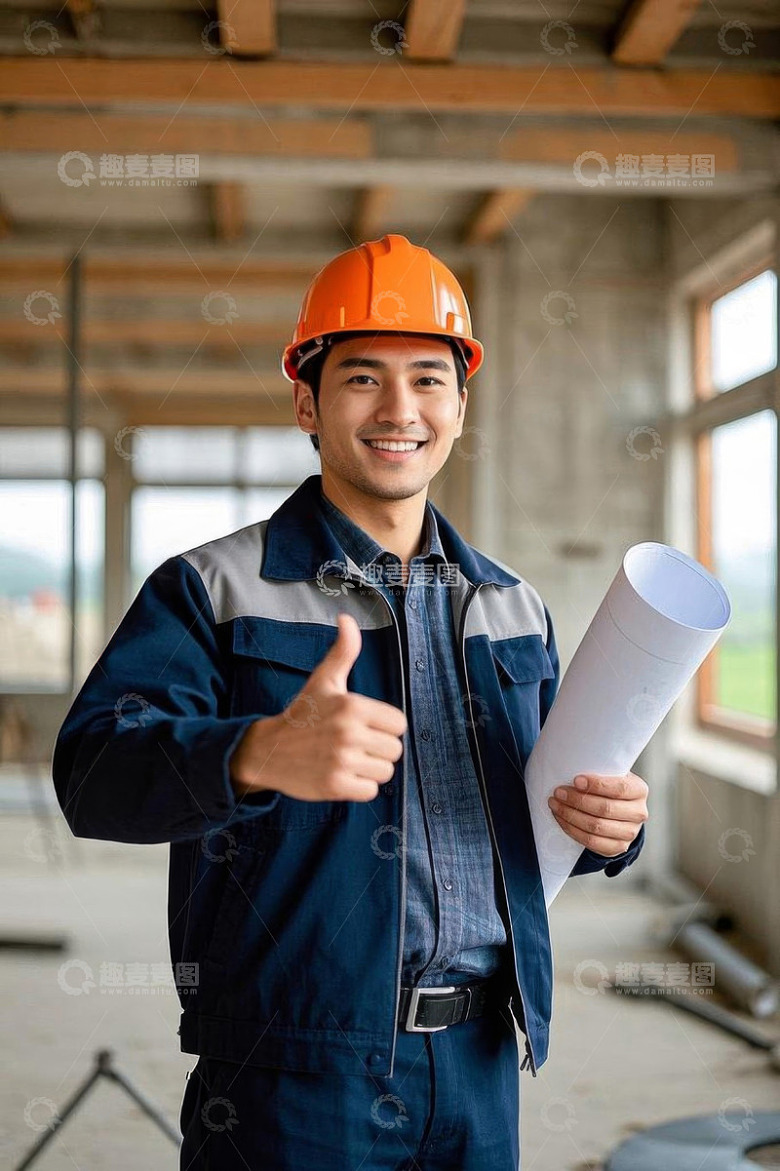 建筑工程师工地竖大拇指