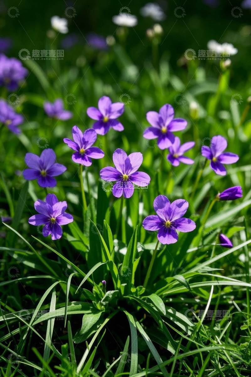高清大图下载【趣麦麦图】紫色小花与绿草特写