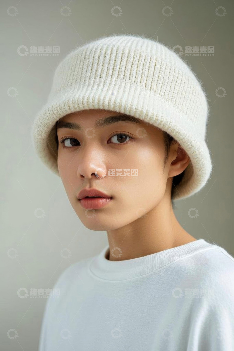 高清大图下载【趣麦麦图】戴针织帽的年轻女性肖像