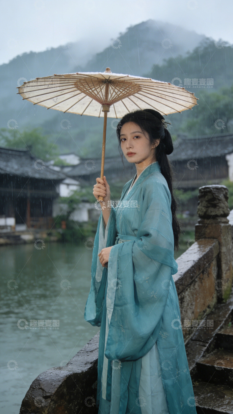 高清大图下载【趣麦麦图】古风雨景汉服美人摄影