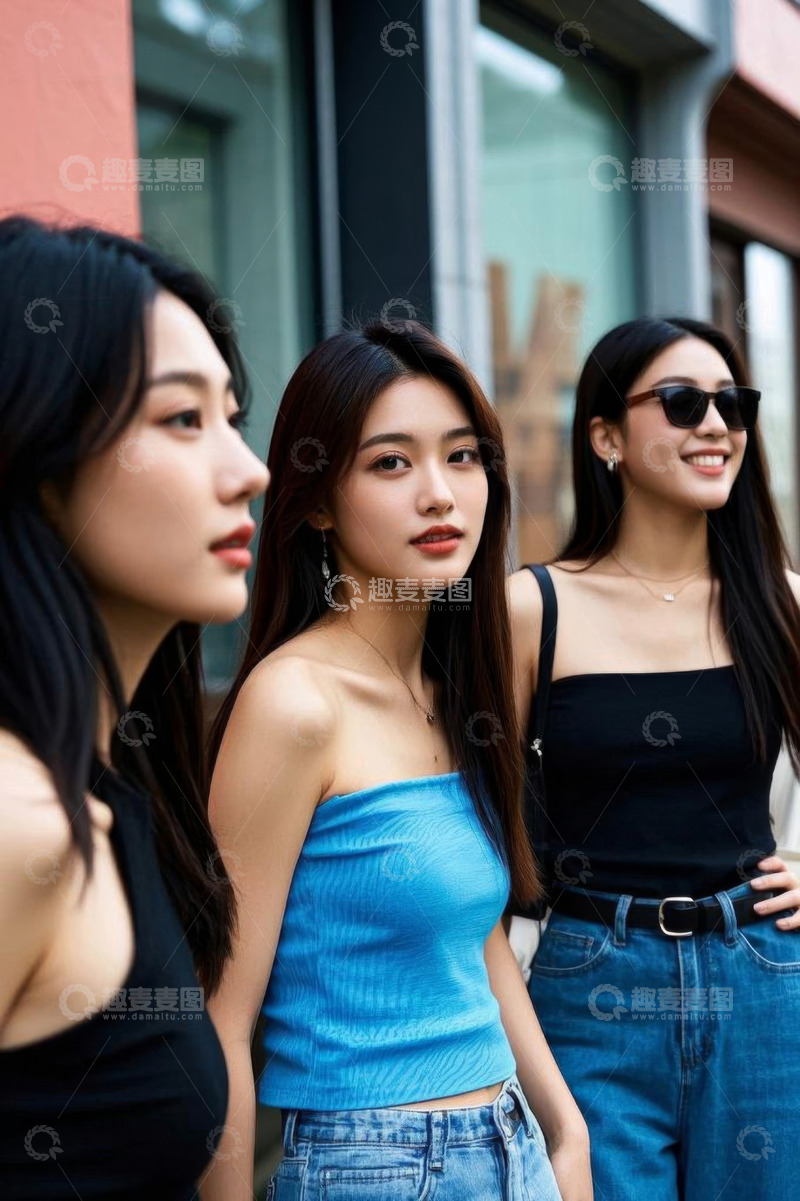 高清大图下载【趣麦麦图】三位时尚女性街头合影