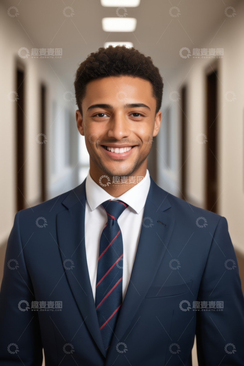 高清大图下载【趣麦麦图】身着西装的男士走廊微笑肖像