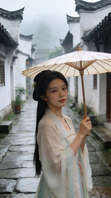 古镇烟雨汉服女子写真