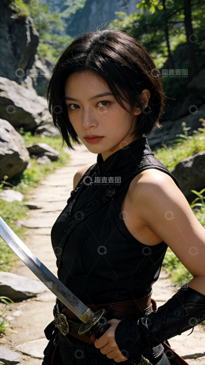 高清大图下载【趣麦麦图】武侠女侠山林剑影