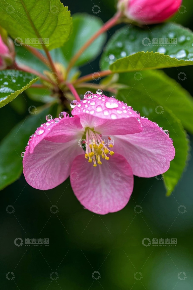 高清大图下载【趣麦麦图】带水珠的粉色花朵特写