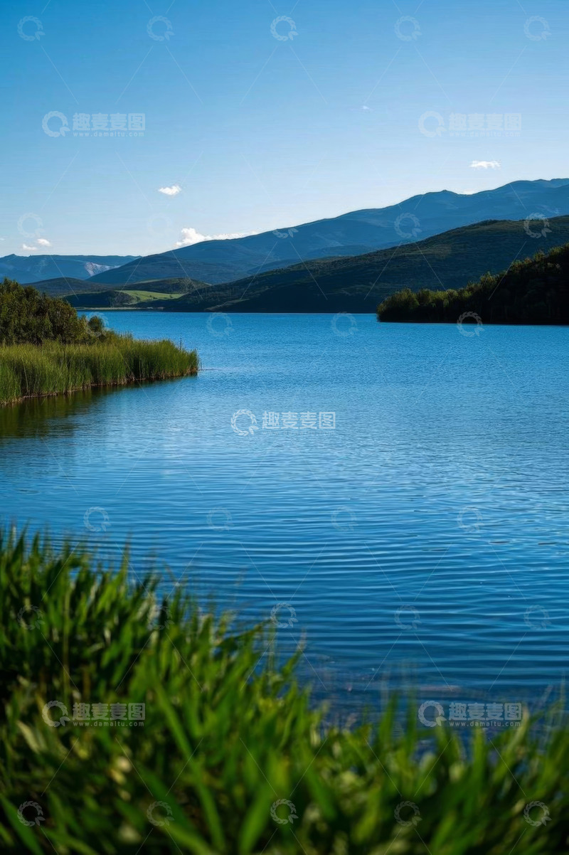 高清大图下载【趣麦麦图】宁静湖泊与远山自然风景