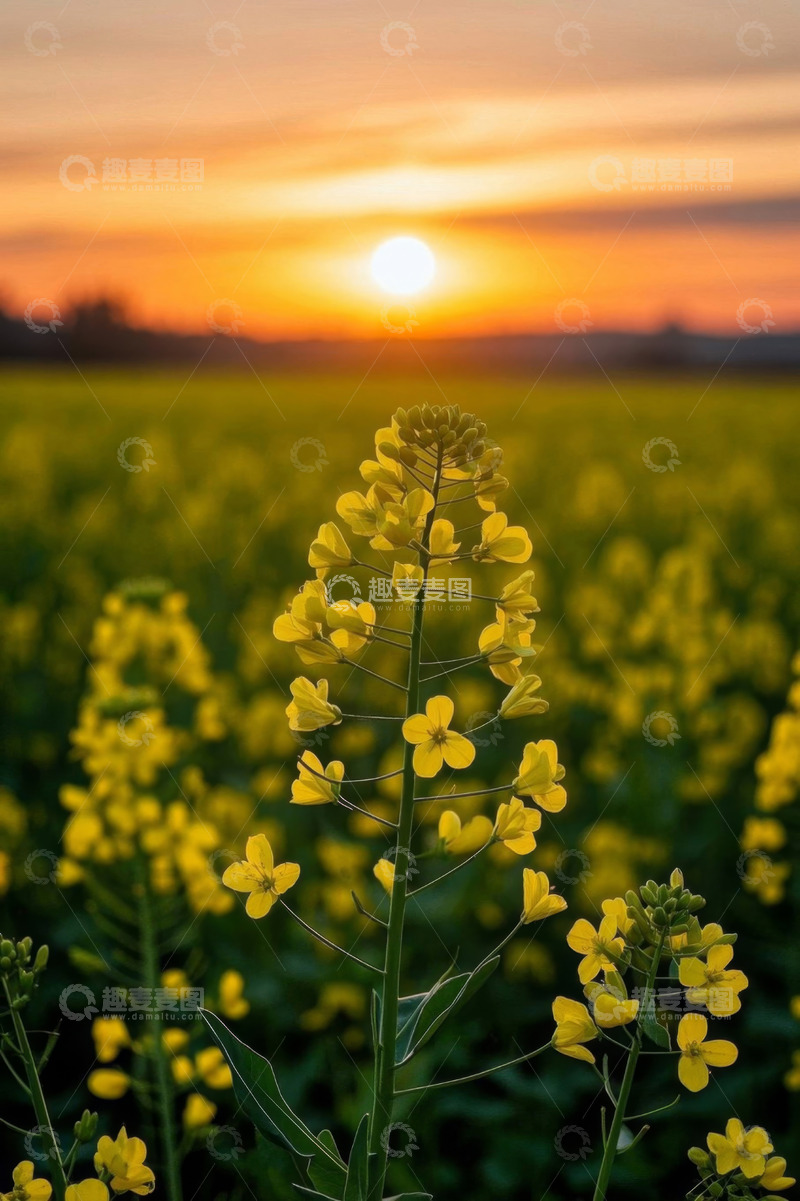 高清大图下载【趣麦麦图】夕阳下的油菜花田