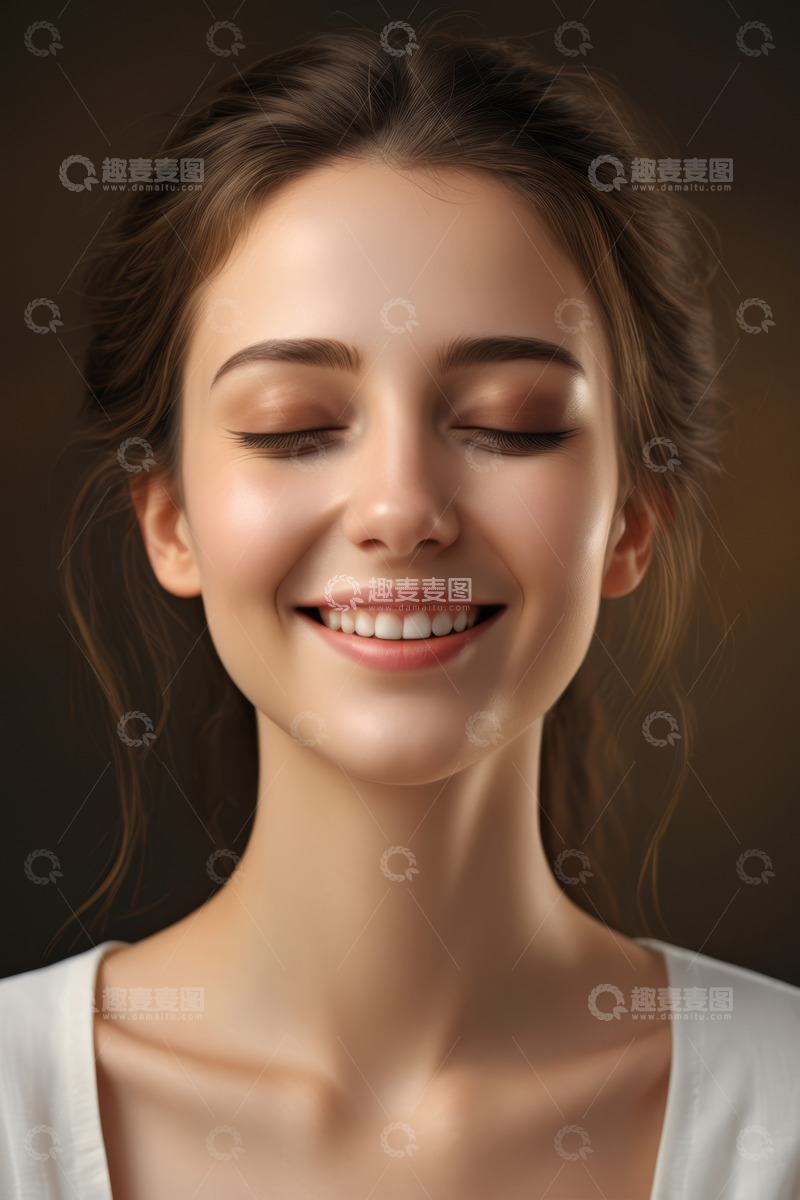 高清大图下载【趣麦麦图】闭眼微笑的女性人像素材